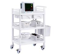 VEVOR 3 Tiers Lab Carts, Lab Utility Cart with 3 Trays & 4 Silent Wheels, Mobile Medical Cart with PP Material, Lab Rolling Cart with 3 Trash Cans for Lab, Clinic, Hospital, Salon, White