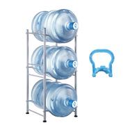VEVOR 3 Tiers Water Jug Holder, 5 Gallon Water Bottle Holder, Single Row Water Bottle Rack for 3 Bottles, Heavy Duty Water Jug Rack for Kitchen, Office, Living Room, Silver