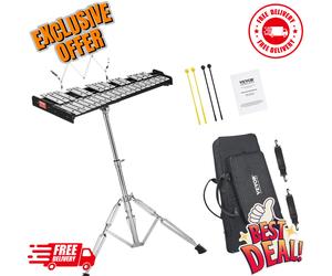 VEVOR 30 Note Glockenspiel Xylophone Bell Kit with Mallets, Stand & Practice Pad