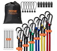 VEVOR 30 Piece Bungee Cords Assortment, 8 mm Heavy Duty Bungee Straps with A3 Steel Carabiners, Includes 10", 18", 24", 36", 48", 60", 72", Portable Storage Bag, 6 Clips & Canopy Ties