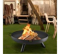 Vevor 30" Round Fire Pit Bowl With Drain Hole Portable Handles Firewood Stick 2.3mm Thick Carbon Steel For Patio Garden Camping