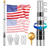 VEVOR 30FT Telescopic Flagpole Kit, Heavy Duty Aluminum Alloy Flag Pole Kit in Ground for Outside, 3 Display Modes Flagpole with Professional Accessories, Silver