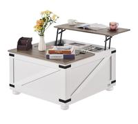 VEVOR 31.5" Farmhouse Coffee Table, Hinged Lift Top Coffee Square Table with Storage Compartment, Wooden Rustic Cocktail Table for Living Room, Bedroom, Apartment, Studio, Gray & White