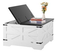 VEVOR 31.5" Farmhouse Coffee Table, Hinged Square Coffee Table with Large Storage Compartment, Wooden Rustic Cocktail Table for Living Room, Bedroom, Apartment, Studio, Gray & White