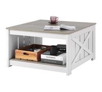 VEVOR 31.5" Farmhouse Coffee Table, Square Coffee Table with Open Storage Compartment, Wooden Rustic Cocktail for Living Room, Bedroom, Apartment