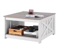 VEVOR 31.5" Farmhouse Coffee Table, Square Coffee Table with Open Storage Compartment, Wooden Rustic Cocktail Table for Living Room, Bedroom, Apartment, Studio, Gray & White