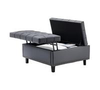 VEVOR 31 in Square Leather Ottoman with Storage, Upholstered Tufted Button Coffee Table Ottoman with Lift-Top & Flip Design, PU Leather High-Density S