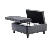 VEVOR 31 in Square Leather Ottoman with Storage, Upholstered Tufted Button Coffee Table Ottoman with Lift-Top & Flip Design, PU Leather High-Density Sponge for Living Room, Bedroom, Dorm, Grey