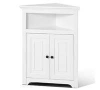 VEVOR 32" Corner Storage Cabinet, 3 Tiers Small Storage Cabinet with 2 Wooden Doors & Adjustable Shelves, Freestanding Corner Kitchen Cabinet for Living Room, Kitchen, Laundry Room, Bathroom, White