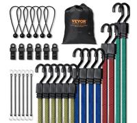 VEVOR 32 Piece Flat Bungee Cord Set, 17 mm Heavy Duty Bungee Straps with A3 Steel J-Hooks, Includes 10", 18", 24", 32", 40", Bungee Rope with Portable