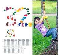 VEVOR 32 Rock Climbing Holds for Kids and Adults Multi-Colored Climbing Rock Wall Grips for Indoor and Outdoor Playground Play Set - with 6.5ft Color