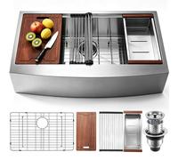 VEVOR Farmhouse Kitchen Sink, 304 Stainless Steel Drop-in Sinks, Top Mount Single Bowl Basin with Ledge & Accessories, Household Dishwasher Sinks for Workstation, Prep Kitchen, and Bar Sink, 33 inch