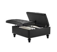 VEVOR 34 in Square Leather Ottoman with Storage, Upholstered Tufted Button Coffee Table Ottoman with Lift-Top & Flip Design, PU Leather High-Density Sponge for Living Room, Bedroom, Dorm, Black