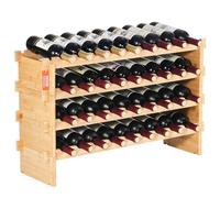 VEVOR 36 Bottle Stackable Modular Wine Rack, 4-Tier Solid Bamboo Wood Storage Racks, Floor Freestanding Wines Holder Display Shelf, Wobble-Free Shelves for Kitchen, Bar, and Cellar (Natural Color)