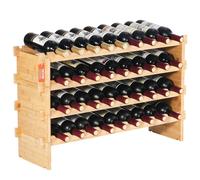 VEVOR 36 Bottle Stackable Modular Wine Rack, 4-Tier Solid Bamboo Wood Storage Racks, Floor Freestanding Wines Holder Display Shelf, Wobble-Free Shelves for Kitchen, Bar, and Cellar (Natural Color)