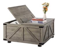 VEVOR 36" Farmhouse Coffee Table, Hinged Square Coffee Table with Large Storage Compartment, Wooden Rustic Cocktail Table for Living Room, Bedroom, Apartment, Studio, Beige