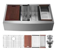VEVOR Farmhouse Kitchen Sink, 304 Stainless Steel Drop-In Sinks, Top Mount Single Bowl Basin with Ledge & Accessories, Household Dishwasher Sinks for Workstation, Prep Kitchen, and Bar Sink, 36 inch