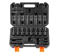 Vevor 360 Degree Swivel Impact Socket Set, 3/8" Socket Set 14Pcs Deep Universal Metric 10-19mm, 6Point Cr-Mo Alloy Steel