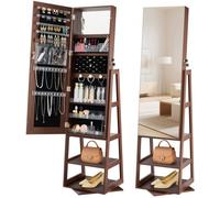 VEVOR 360° Swivel Jewelry Cabinet, 1550 mm Tall, Full-Length Mirror with Storage, Standing Rotatable Jewelry Armoire Organizer, Lockable Door with 2 K