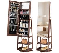 VEVOR 360° Swivel Jewelry Cabinet, 1550 mm Tall, Full-Length Mirror with Storage, Standing Rotatable Jewelry Armoire Organizer, Lockable Door with 2 Keys, Accessory Pouches, and Storage Shelves