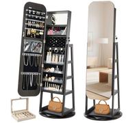 VEVOR 360° Swivel Jewelry Cabinet, 1600 mm Tall, Full-Length Mirror with Storage, Standing Rotatable Jewelry Armoire Organizer, Lockable Door with 2 K