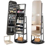 VEVOR 360° Swivel Jewelry Cabinet, 1600 mm Tall, Full-Length Mirror with Storage, Standing Rotatable Jewelry Armoire Organizer, Lockable Door with 2 Keys, Accessory Pouches, and Storage Shelves