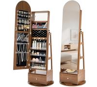 VEVOR 360° Swivel Jewelry Cabinet, 1655 mm Tall, Full-Length Mirror with Storage, Standing Rotatable Jewelry Armoire Organizer, Lockable with 2 Keys, Accessory Pouches, Storage Shelves and Drawer