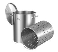 VEVOR Stainless Steel Stockpot, 34L Cooking Pots, Cookware Sauce Pot with Basket, Lid, and Handle, Heavy Duty Commercial Grade Stock Pot, Sanding Treatment, for Steaming Boiling or Frying Silver