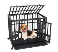 VEVOR 38 Inch Heavy Duty Dog Crate Indestructible 3-Door House for Medium to Large Dogs with Lockable Wheels and Removable Tray, Anxious Dog Crate