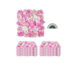 VEVOR 3D Flower Wall Panel, 12 PCS 15 x 15 inch, Artificial Floral Wall Background Mesh Backing Mat,Seamless Design&Easy Installation for Wedding Valentines Day Home Baby Party Backdrop Decor,Pink