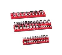 VEVOR Magnetic Socket Organizer Set, 3PCS Magnetic Socket Holder, 1/4'', 3/8'' & 1/2'' SAE Socket Trays with Clear Labels, Hold up to 68PCS Standard & Deep Sockets, Red (Sockets Not Included)
