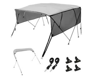 VEVOR 4 Arch Bimini Top Boat Cover, 231-244 cm Installation Width, 600D Polyester Canopy, Boat Canopy with Removable Mesh Sidewalls, Waterproof & Sun Protection, Includes Storage Box Light Grey