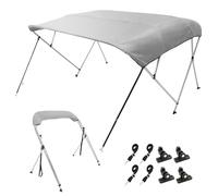 VEVOR 4 Bow Boat Bimini Tops, 600D Polyester Canopy with Aluminum Alloy Frame, Waterproof & Sun Shade Boat Awning Canopy with Storage Bag, 2 Support Poles, 4 Straps, 8'Lx(91"-96") Wx54"H, Light Grey