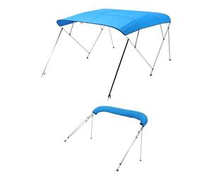 VEVOR 4 Bow Boat Bimini Tops, 600D Polyester Canopy with Aluminum Alloy Frame, Waterproof & Sun Shade Boat Awning Canopy with Storage Bag, 2 Support Poles, 4 Straps, 96"Lx(85"-90")Wx54"H, Pacific Blue