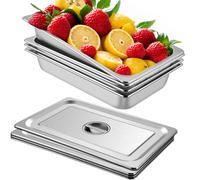 VEVOR 4" Deep Stainless Steel Steam Table Pan with Lid 13 L Anti-Jam 4 Pack