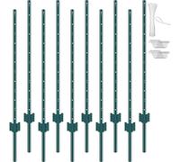 VEVOR 4 Feet T-Post, 10 Pack Heavy Duty Metal Fence Posts With 20 Zip Ties & 20 Clips, Sturdy Steel Stakes for Garden Yard, Lawn, Farms and Outdoor Wire Fencing, Green