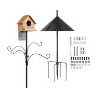VEVOR 4-Hook Wild Bird Feeder Stand Pole, 2370 mm Bird Feeding Station Kit, 25 mm Diameter Bird House Hanging Hooks with Squirrel Guard Baffle, Heavy Duty Multi-Feeder Stand Easy to Install