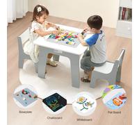 VEVOR 4 in 1 Kid Activity Table and 2 Chairs Set, Graffiti & Building Blocks Double-Sided Tabletop, Toddler Play Table with Storage for Kids 3+ Years, Large Storage Space, Gift for Boys & Girls, White