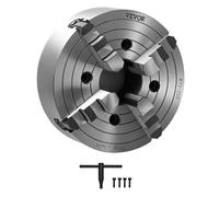 VEVOR 4-Jaw Lathe Chuck, 10 Inch (250 mm), Self-Centering Chuck, 0.6-9.84 in (15-250 mm) Clamping Range with T-key Fixing Screws Reversible Jaws, HT300 Material, Internal External for Wood Metal Lathe