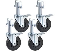 VEVOR 4 Pack 5" Scaffolding Rubber Swivel Caster Wheels with Dual Locking Heavy Duty Casters 1" Solid Round Stem 280LBS Capacity Per Wheel for Warehousing and Industrial Equipment
