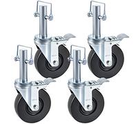 VEVOR 4 Pack 5" Scaffolding Rubber Swivel Caster Wheels with Dual Locking Heavy Duty Casters 1" Solid Round Stem 280LBS Capacity Per Wheel for Warehousing and Industrial Equipment