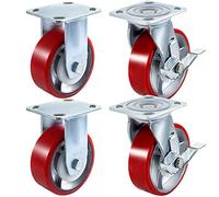 VEVOR 4 Pack 6 x 2 Inch Caster Wheels 2 Rigid and 2 Swivel Casters with Side Brake Polyurethane Iron Core Plate 1000LBS Capacity Per Wheel
