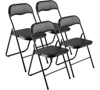 VEVOR 4 Pack Folding Chairs, Foldable Leather Chairs with Heavy Duty Metal Frame & Padded Cushion, Portable Folding Card Table Chairs, Stackable Seats for Home, Yard, Garden, Parties, Events, Black
