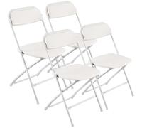 VEVOR 4 Pack Folding Chairs, Foldable Plastic Chairs with Heavy Duty Metal Frame, Portable Folding Card Table Chairs, Stackable Indoor Outdoor Seats for Home, Yard, Garden, Parties, Events, White