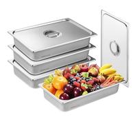 VEVOR 4 Pack Hotel Pans, Full Size Anti-Jam Steam Pan with Lid, 0.8mm Thick Stainless Steel Steam Table Pan, 4-Inch Deep Commercial Table Pan, Caterin