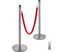 Vevor 4 Pack Retractable Silver Round Top Stanchion Post Queue Crowd Control Barrier Posts Line Pole With 1.5M Rope
