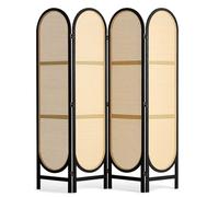 VEVOR 4 Panel Room Divider, Hand-Woven Rattan Folding Privacy Screens with Hinges, Portable Partition Room Dividers, Wooden Freestanding Wall Divider for Room Separation, Living Room, Bedroom, Brown