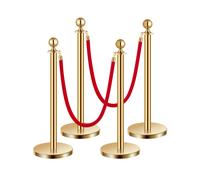 VEVOR 4 Pcs Gold Stanchion Post 2 Red Velvet Ropes Sand Injection Hollow Base