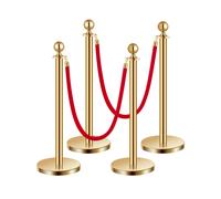 VEVOR 4 Pcs Gold Stanchion Post 2 Red Velvet Ropes Sand Injection Hollow Base