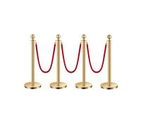 Vevor Stanchion Post, 4 Pcs Crowd Control Barrier Set With 3 Red Velvet Ropes, 5 Ft Stainless Steel Gold Stanchion Post